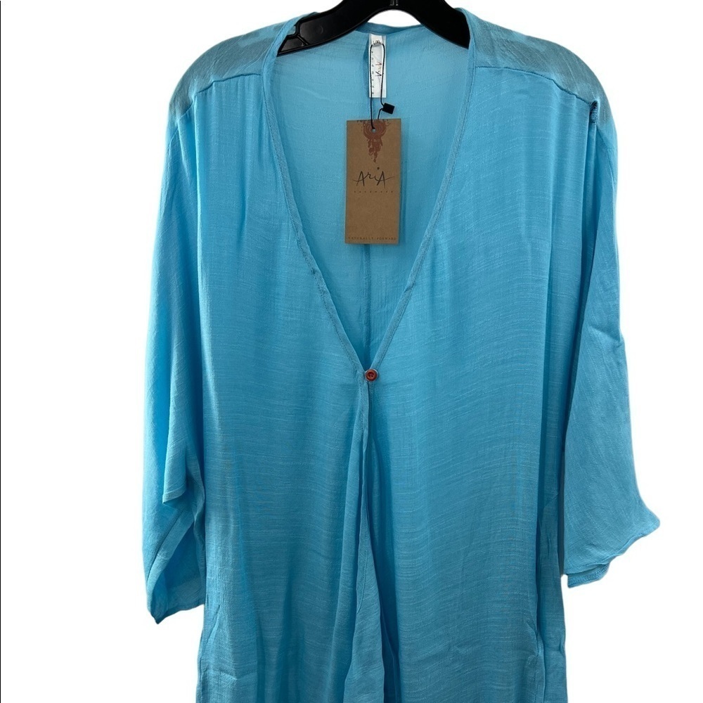 8. NWT Aria Handmade L/XL Sky Blue One Button Lightweight Helen Cardigan
